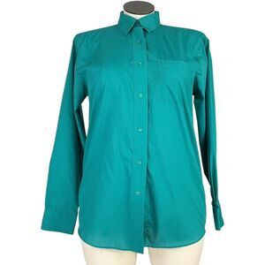 FOXCROFT Top Women 12 Green Wrinkle Free Blend Long Sleeve Easy Care Shirt